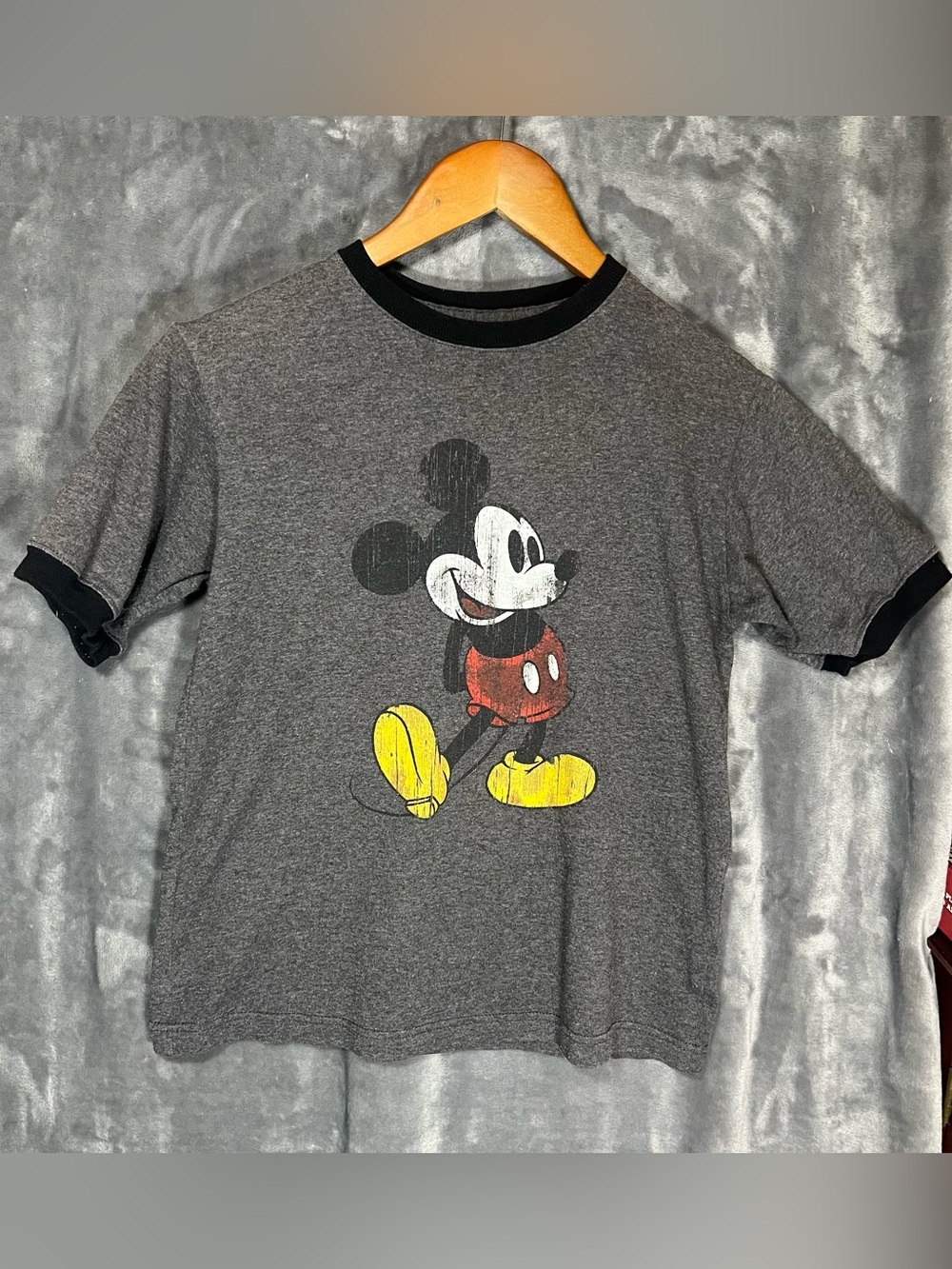 “Disney Parks Authentic Mickey Mouse Gray Ringer T-Shirt Adult Medium Retro Fit”